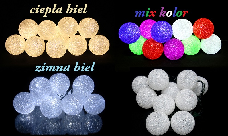Lampki choinkowe lampki led 10 kule ciepla biel